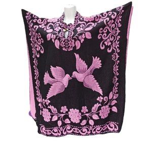 Mexican Women's Jorongo with Dove Design | Acrylic Boho Poncho | Pink